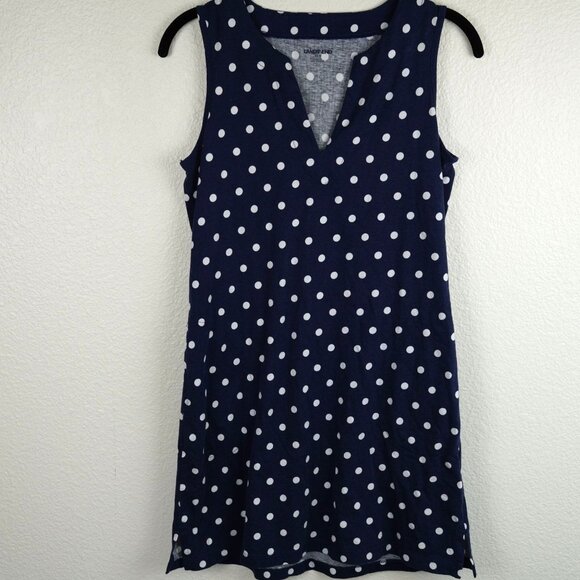 Lands’ End Navy Polka Dot Sleeveless Shift Dress Size XS - Picture 1 of 9